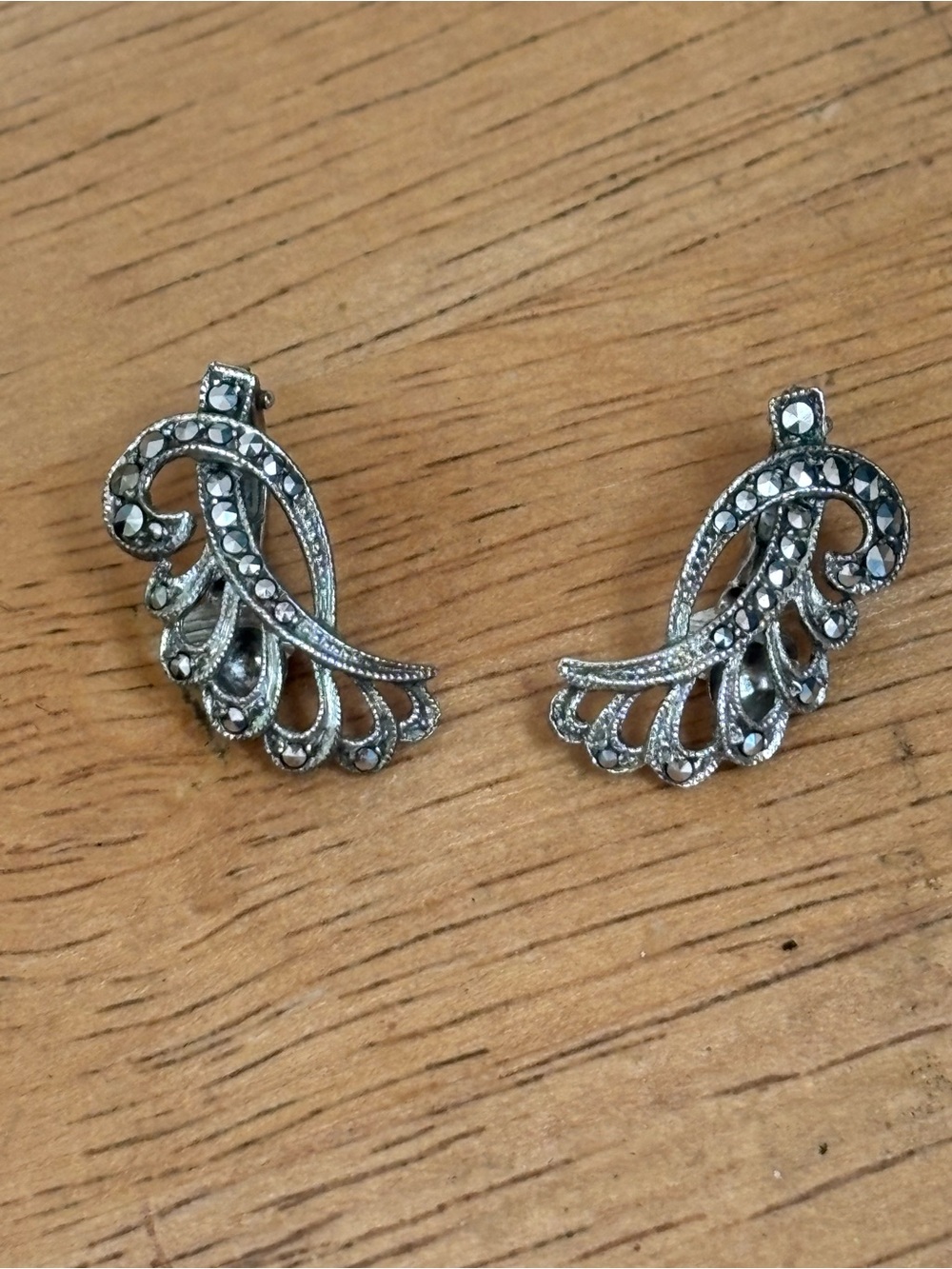 Vintage marcasite sterling silver German clip earrings 4.9gtw